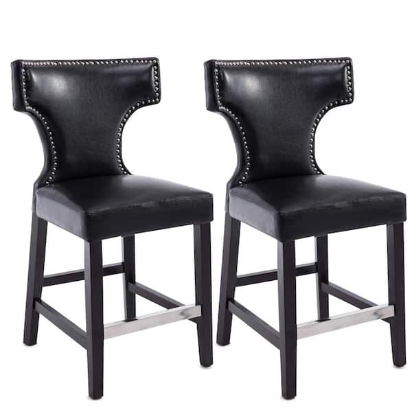 CorLiving Antonio 24.5 in. Black Bonded Leather Bar Stool (Set of 2)