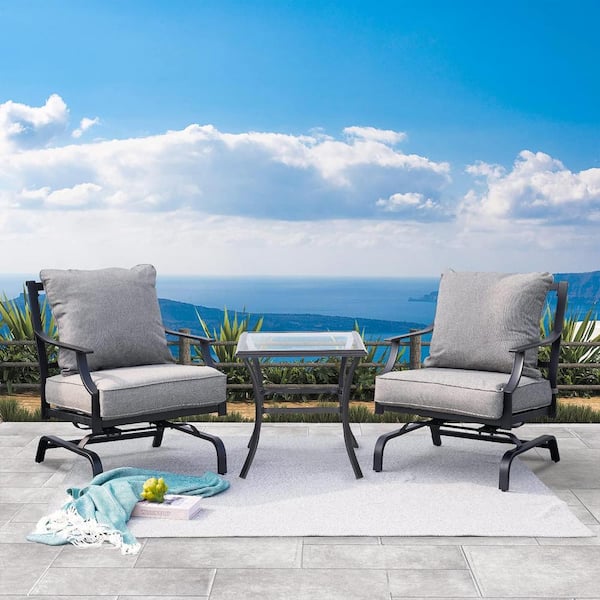 Unbranded 3-Pieces Steel Patio Conversation Set with Gray Cushions and Coffee Table