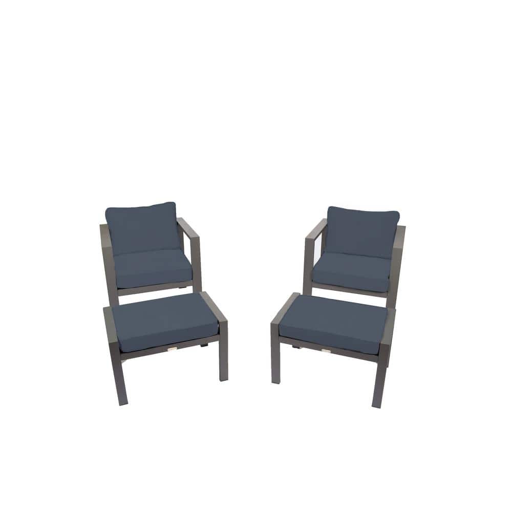 Lakeview Modern 4-Piece Aluminum Outdoor Chair Set with Plush Navy Cushions