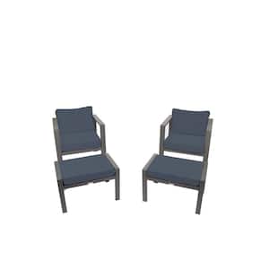 Lakeview Aluminum Outdoor Club Chair Set with Navy Cushions and Ottomans (2-Pack)