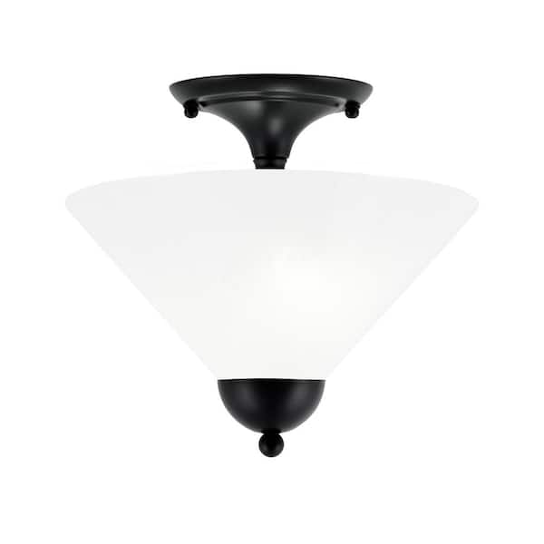 Unbranded Bristol 12 in. 2-Light Matte Black Transitional Semi-Flush Mount with 12 in. White Marble Glass Shade, No Bulbs Included