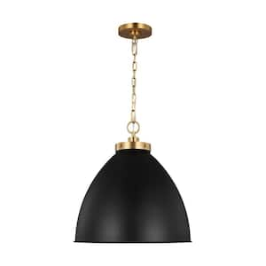 Wellfleet 17.5 in. W x 19.5 in. H 1-Light Midnight Black/Burnished Brass Large Dome Pendant Light with Steel Shade