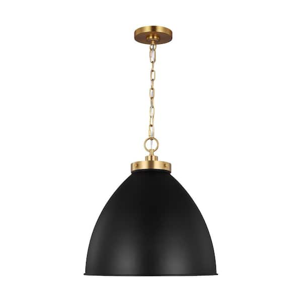 Generation Lighting Wellfleet 17.5 in. W x 19.5 in. H 1-Light Midnight Black/Burnished Brass Large Dome Pendant Light with Steel Shade
