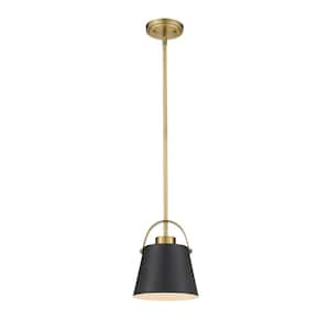 1-Light Matte Black and Heritage Brass Mini-Pendant with Matte Black Metal Shade