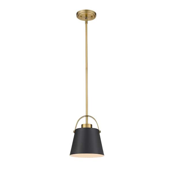 Unbranded 1-Light Matte Black and Heritage Brass Mini-Pendant with Matte Black Metal Shade