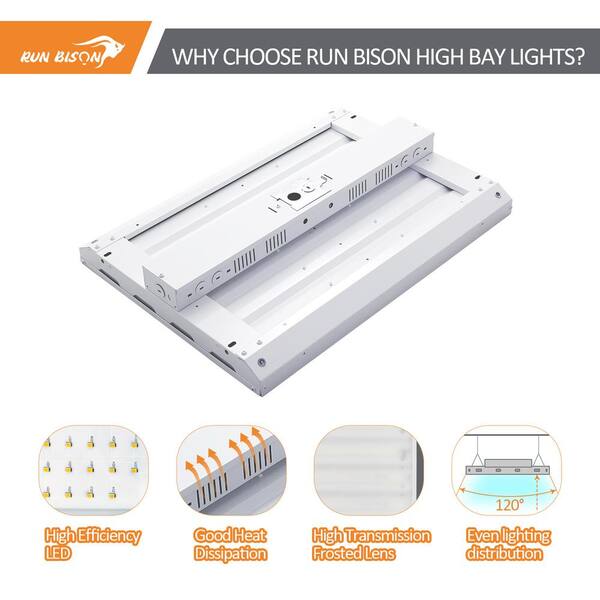 RUN BISON 2-Pack 2ft. 800Watt Equivalent White Integrated LED Dimmable Linear High Bay Light,120- 277Volt 22,950Lumens 4000K/5000K