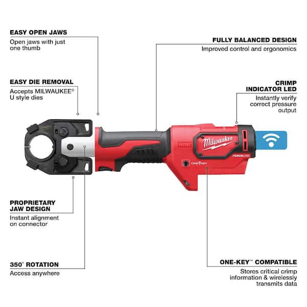 Milwaukee M18 18V Lithium-Ion Cordless FORCE LOGIC 600 MCM Crimper