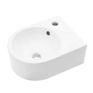 13 in. x 10.43 in. White Ceramic Rectangular Wall Hung Vessel Sink with Single Faucet Hole for Small Bathroom