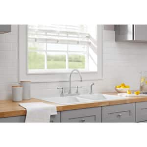 Melina Double Handle Standard Kitchen Faucet with Side Sprayer in Stainless Steel