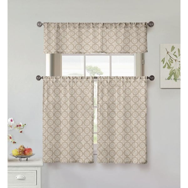 Vera Mocha Medallion Rod Pocket Room Darkening Curtain - 56 in. W x 15 in. L (Set of 2)