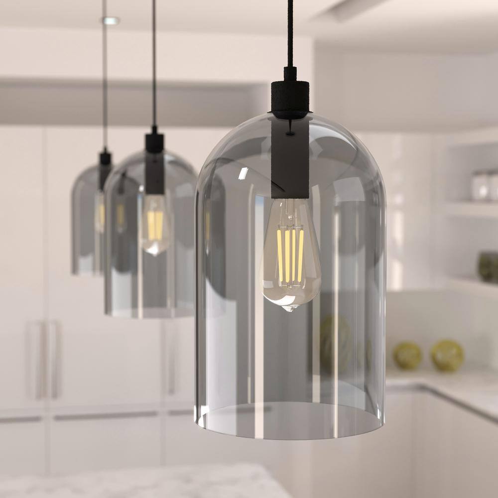 Lochemeade Smoked Glass Farmhouse Pendant Light in Natural Black Iron