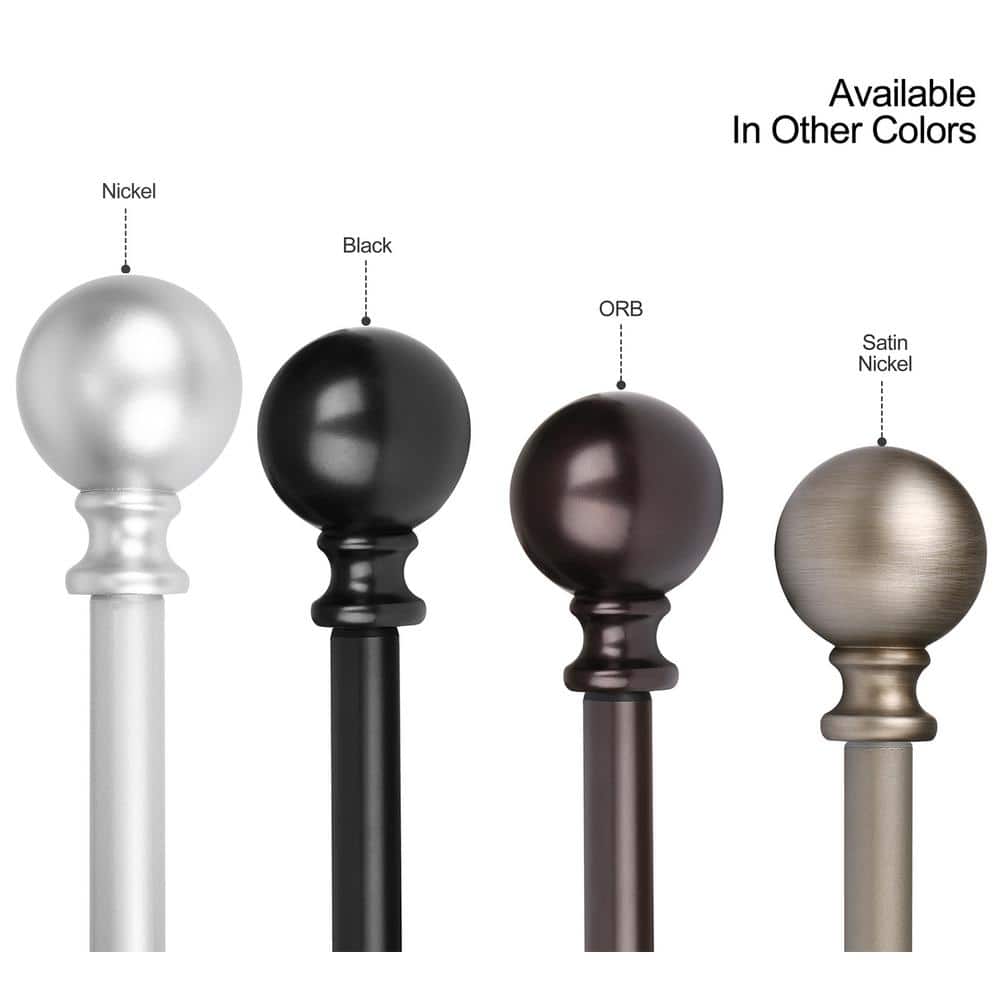 Satin Nickel Adjustable Curtain Rod with Round Finials, 28-48 in