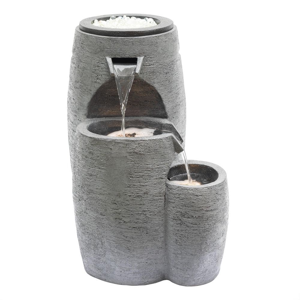 27 in. Tall Gray Tiered Fire and Water Fountain with Adjustable Flame and LED Lights price history on PriceWatchPro