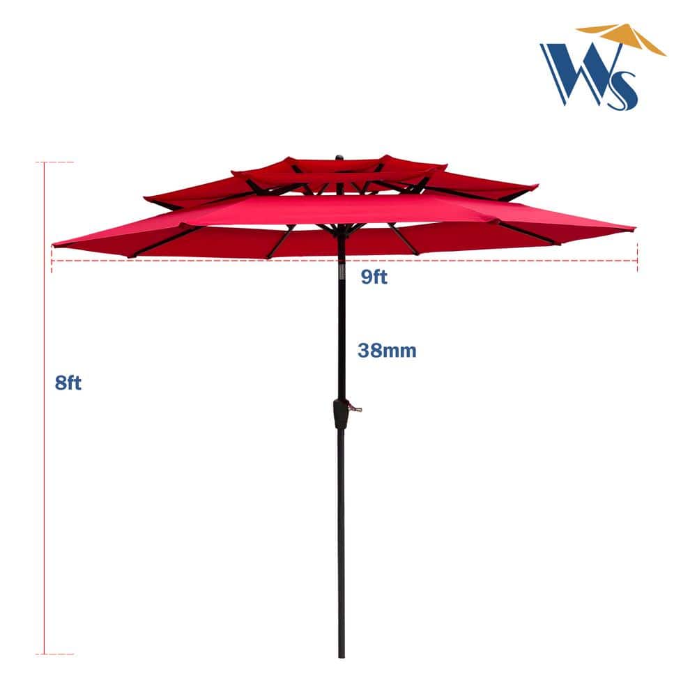 9 ft. Red Steel Market Patio Umbrella with Crank Lift