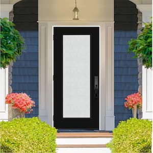 Legacy 36 in. x 80 in. Full Lite Rain Glass RHOS Primed Black Finish Fiberglass Prehung Front Door