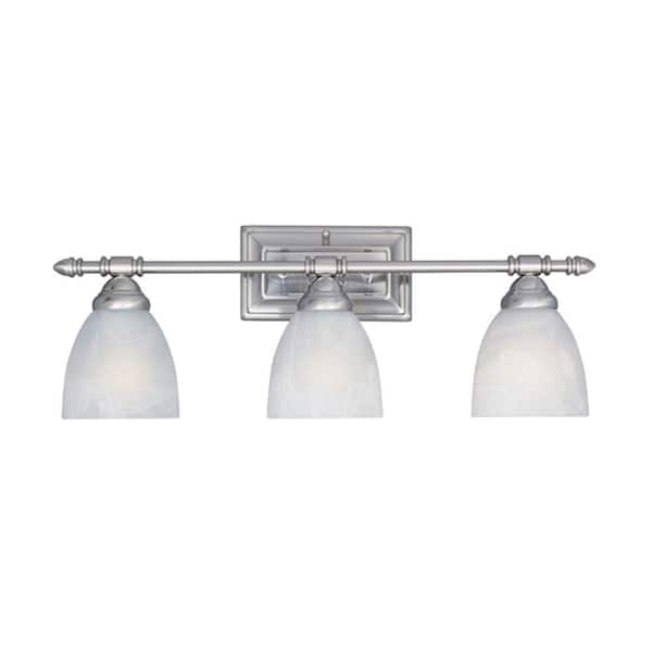 Designers Fountain Apollo 23.75 in. 3-Light Satin Platinum Vanity with Alabaster Glass Shades