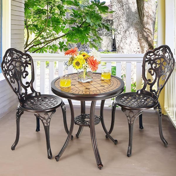 3-Pieces Metal Round Table Chairs Outdoor Bistro Set All-Weather Cast Aluminum Yard