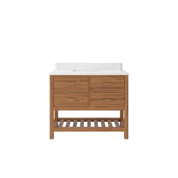 Willow Collections Parker Teak 42 in. W x 22 in. D x 36 in. H Single Sink Bath Vanity in Golden Teak with 1.5 in. Empira Quartz Top