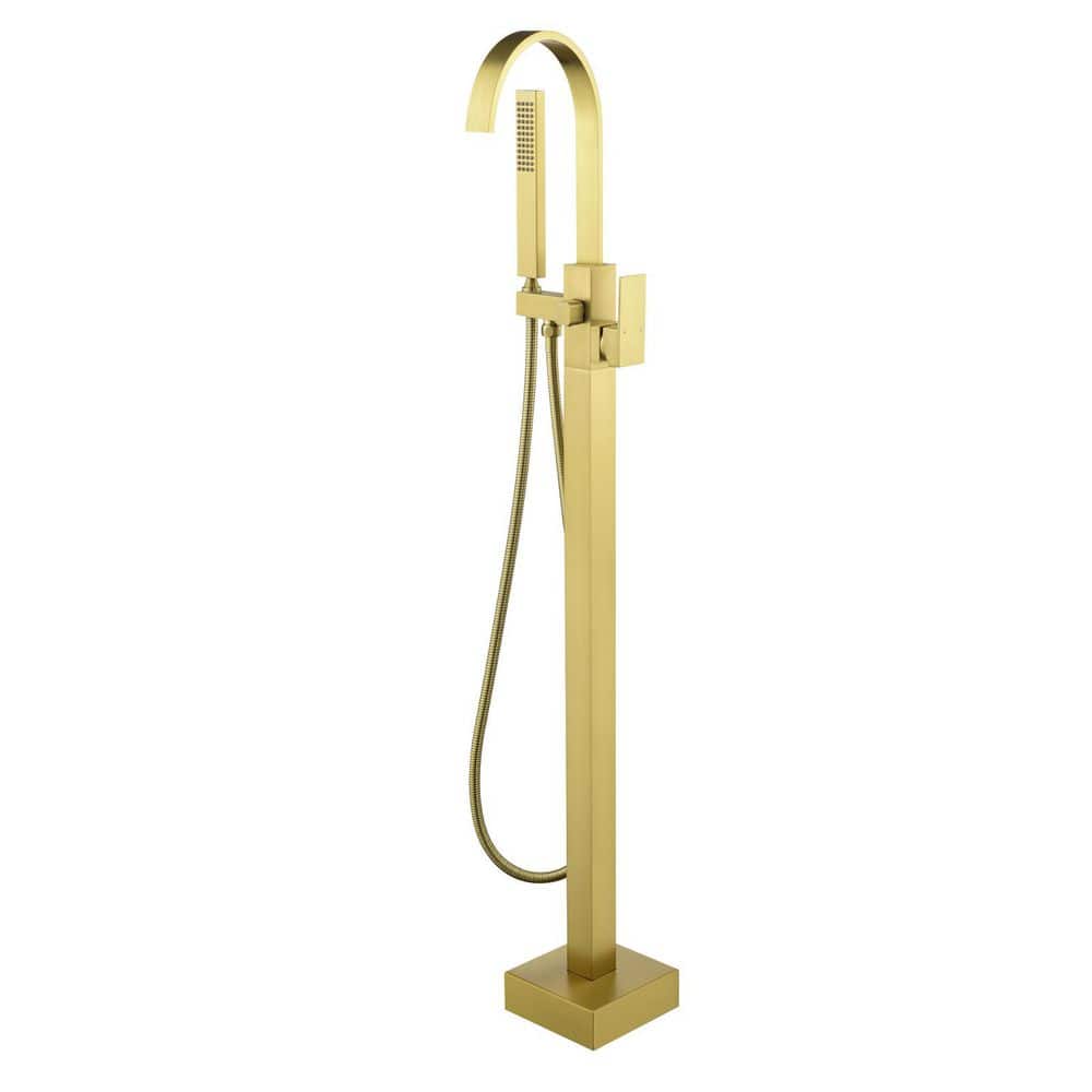 Single Handle Floor Mount Bathtub Faucet Freestanding Tub Filler Standing Shower Faucets with Handheld Shower in Gold price history on PriceWatchPro