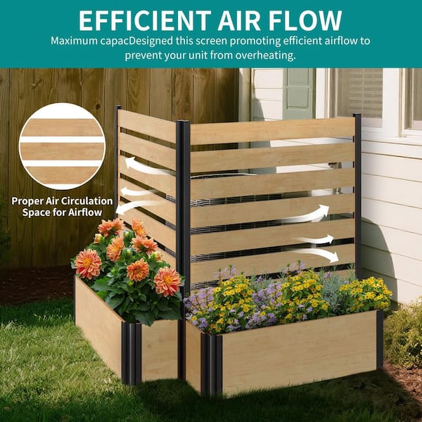 Outdoor Wood Privacy Screen with Planter Box Air Conditioner Fence 3 ft. W x 3.75 ft. H Wood Fence Panels, 2-Panel