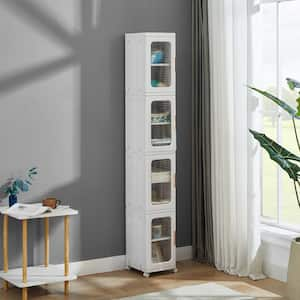 4-Tier Slim Tall Storage Cabinet White 65.4 in. Accent Cabinet Office Storage Cabinet with 4 Adjustable Shelves, Wheels