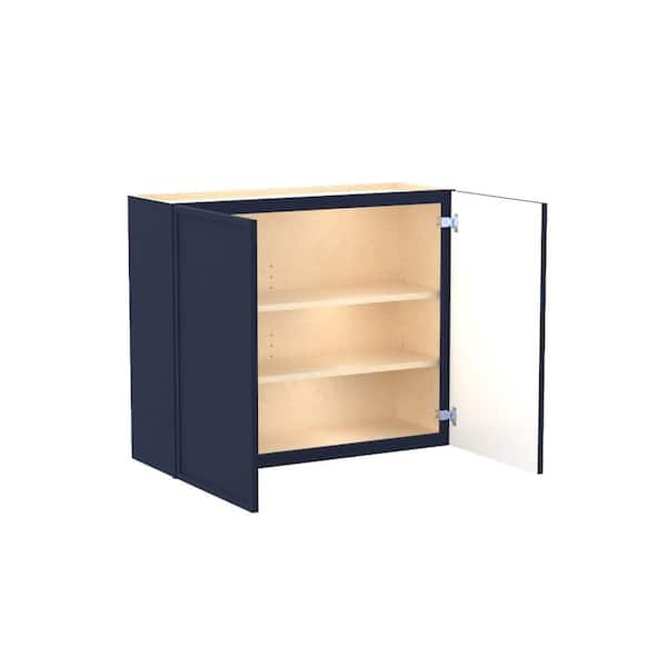 Home Decorators Collection Franklin 33 in. W x 12 in. D x 30 in. H Assembled Plywood Wall Kitchen Cabinet in Vessel Blue with Soft Close