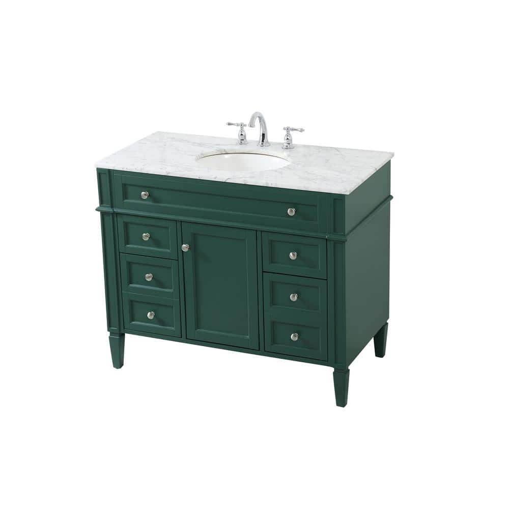 Green Solid Wood and Marble Single Bathroom Vanity