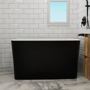 47 in. Acrylic Small Freestanding Flatbottom Japanese Soaking Bathtub with Pedestal Not Whirlpool SPA Tub in Matte Black