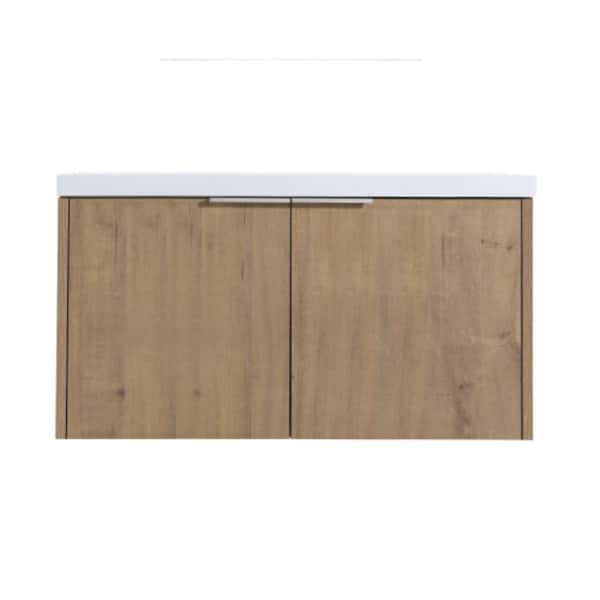 GLEM01 36.00 in. W x 18.10 in. D x 19.30 in. H Single Sink Floating Bath Vanity in Wood with White Solid Surface Top