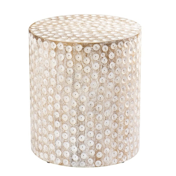 SEI FURNITURE Campti 16 in. White Round Wood Accent Table with 1 Piece