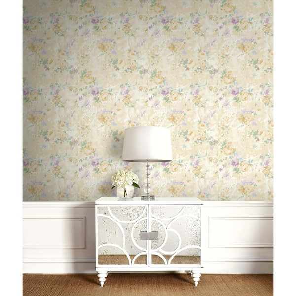 Wallpaper Cherry Blossoms Floral Lavender Pink Brown Green on Pearlized  Cream