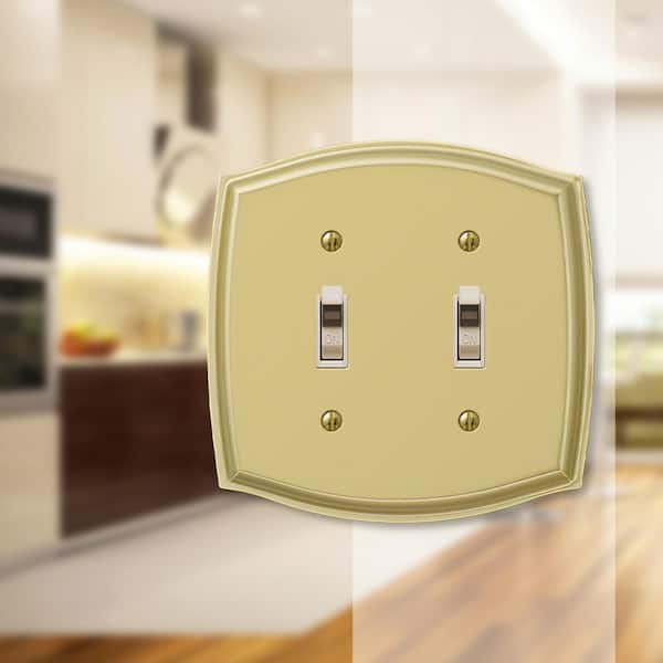Vineyard 2 Gang Toggle Steel Wall Plate - Polished Brass