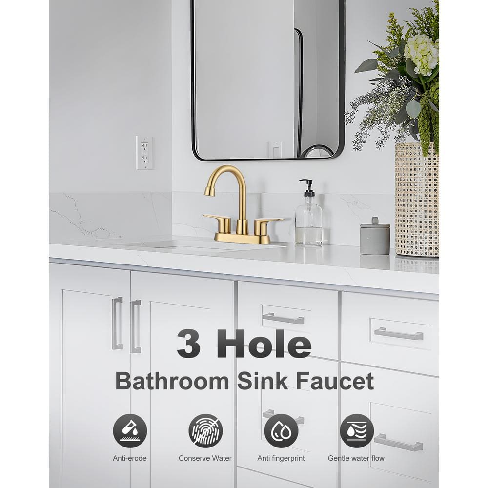 Brushed Gold Stainless Steel Double Handle High Arc Bathroom Faucet