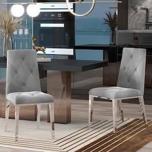 Dark Gray Velvet Fabric Upholstered Dining Chairs Side Chairs Kitchen Chairs for Dining Room with Chrome Legs (Set of 2)