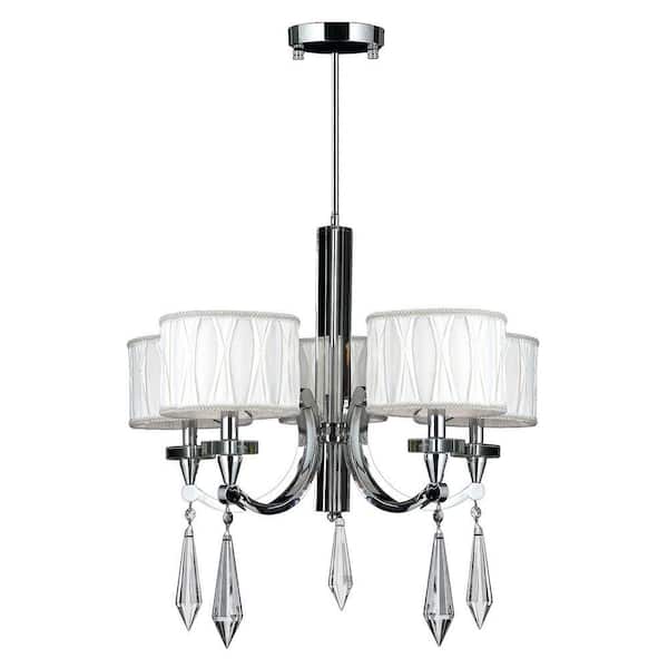 Worldwide Lighting Cutlass Collection 5-Light Polished Chrome Crystal Chandelier with Fabric Shade