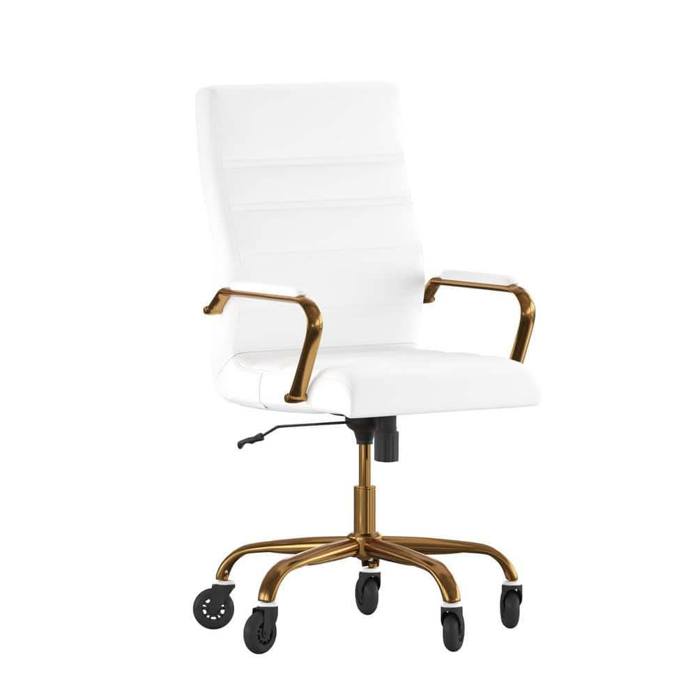 Carnegy Avenue White LeatherSoft Gold Frame Leather Faux Leather Office   White Leathersoft Gold Frame Carnegy Avenue Task Chairs Cga Go 505222 Wh Hd 64 1000 