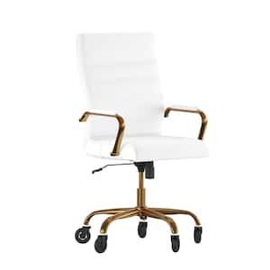 White LeatherSoft/Gold Frame Leather/Faux Leather Office/Desk Chair Table Top Only