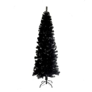 7.5 ft. Outdoor Black Slim Artificial Christmas Tree with Foldable Metal Stand