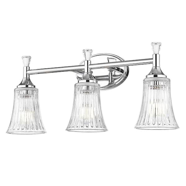 ZACHVO 22 in. Modern 3-Light Chrome Finish Vanity Lighting Fixtures with Bell Shaped Fluted Glass