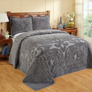 Ashton 2-Piece 100% Cotton Gray Twin Medallion Design Bedspread Coverlet Set