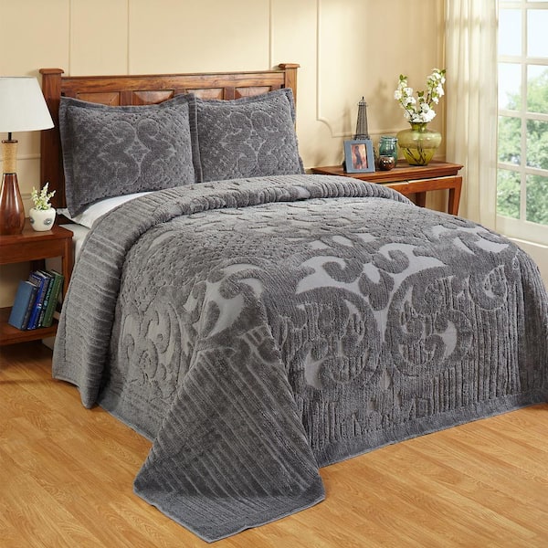 Better Trends Ashton Collection Medallion Design Gray Queen 100% Cotton Tufted Chenille Bedspread