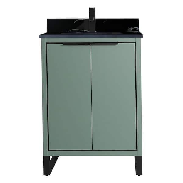 FINE FIXTURES Opulence 24 in. W x 18 in. D x 33.5 in H. Bath Vanity in Mint Green with Black Marble Single Sink Stone Top