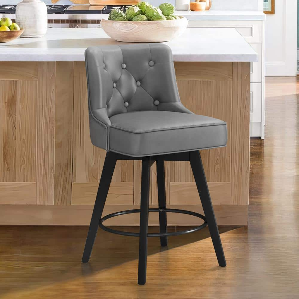 cozyman Roman 26.5 in. Dark Gray Faux Leather Solid Wood Leg Counter ...