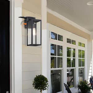 Martin 17 in 1-Light Matte Black Outdoor Wall Lantern Sconce with GFCI Outlet