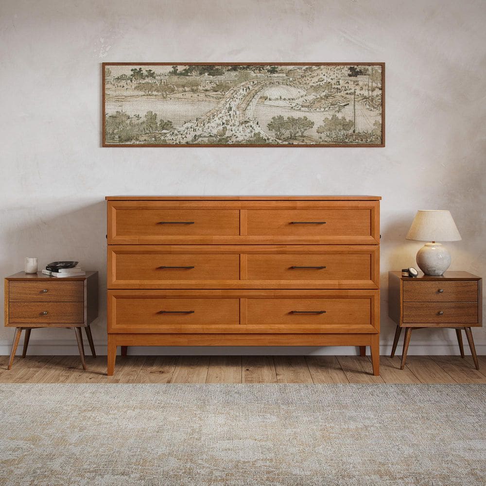 Santa Fe Light Toffee Queen Wood Murphy Bed Chest with Mattress