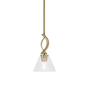 Olympia 1-Light Stem Hung New Age Brass, Mini Pendant-Light with Bubble Clear Glass Shade, No Bulb Included