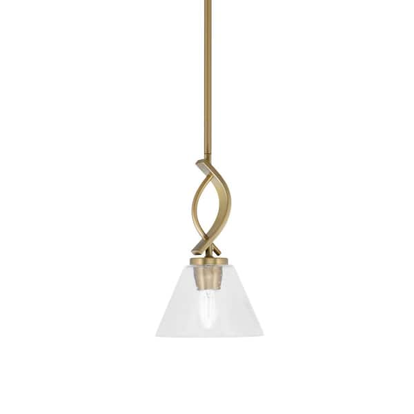 Unbranded Olympia 1-Light Stem Hung New Age Brass, Mini Pendant-Light with Bubble Clear Glass Shade, No Bulb Included