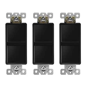 15A 120V-277VAC Double Paddle Rocker Decorator Light Switch, Single Pole, Residential/Commercial Grade in Black (3-Pack)