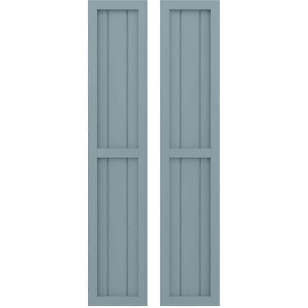 Ekena Millwork 10-1/2 in. W x 32 in. H Americraft 3-Board Real Wood 2 Equal Panel Framed Board and Batten Shutters in Peaceful Blue