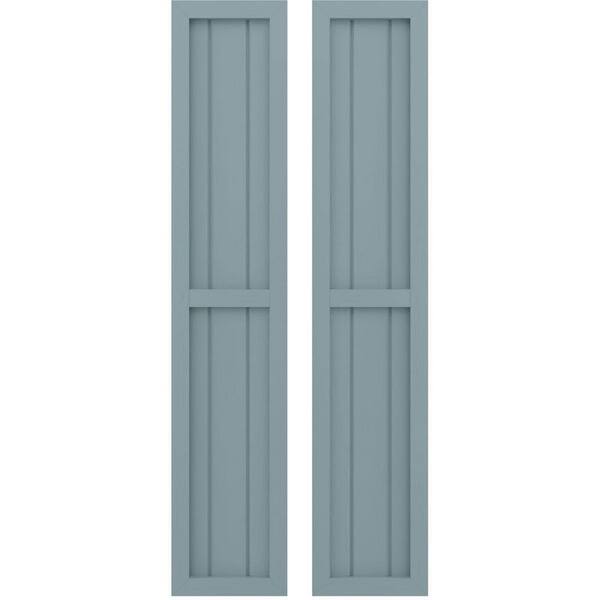 Ekena Millwork 10-1/2 in. W x 54 in. H Americraft 3-Board Real Wood 2 Equal Panel Framed Board and Batten Shutters in Peaceful Blue